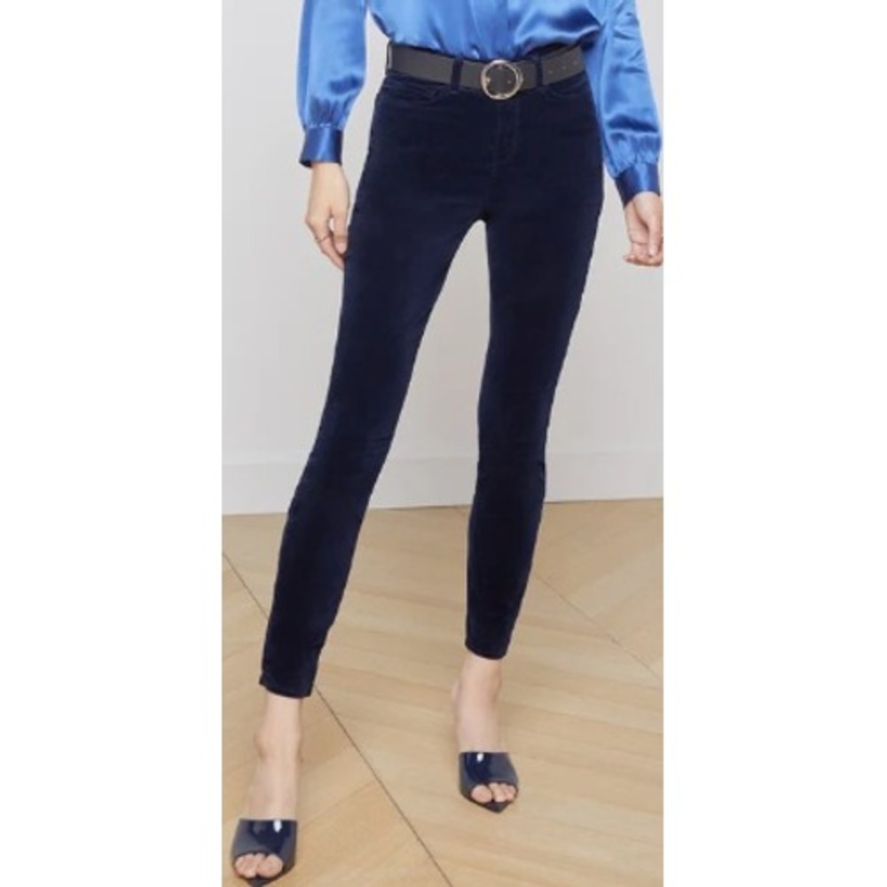 NWT L'AGENCE Monique Dark Navy Velvet Skinny Jeans Size 29 Ultra High Rise - Picture 7 of 8